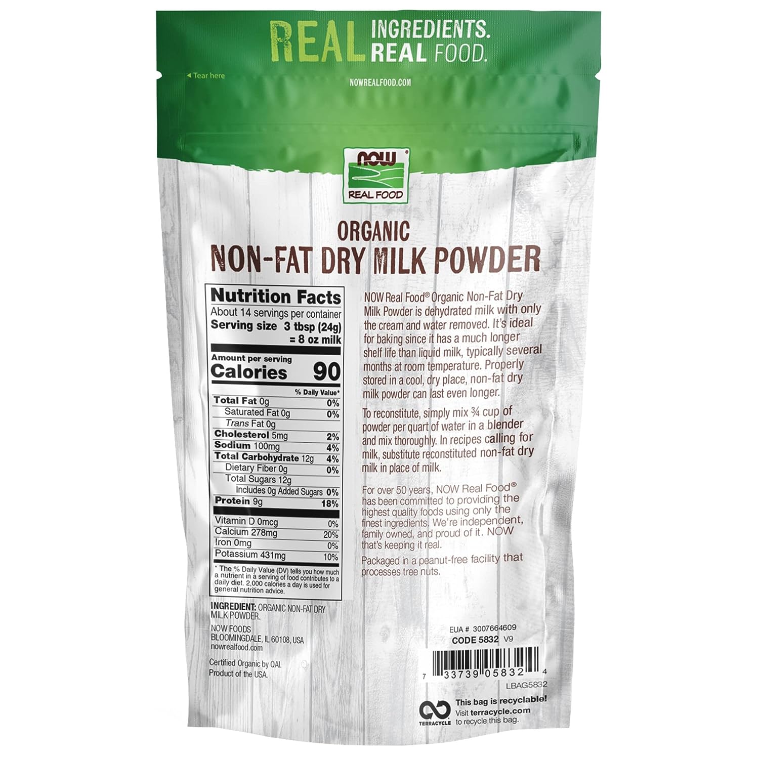 NOW Natural Foods, Organic Non-Fat Dry Milk Powder with Protein and Calcium, Product of the USA, 12-Ounce (Packaging May Vary) (Pack of 2) - Image 2